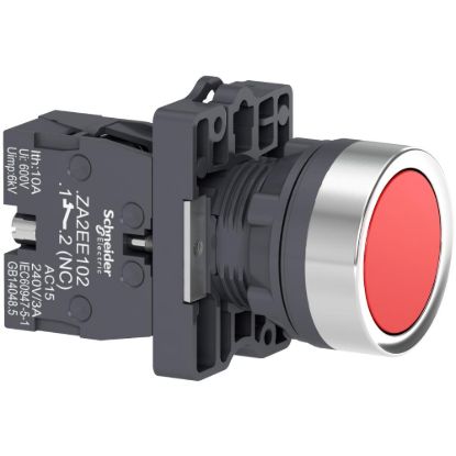Picture of Complete push button, Easy Harmony XA2, plastic, flush, red, 22mm, spring return, unmarked, 1NC