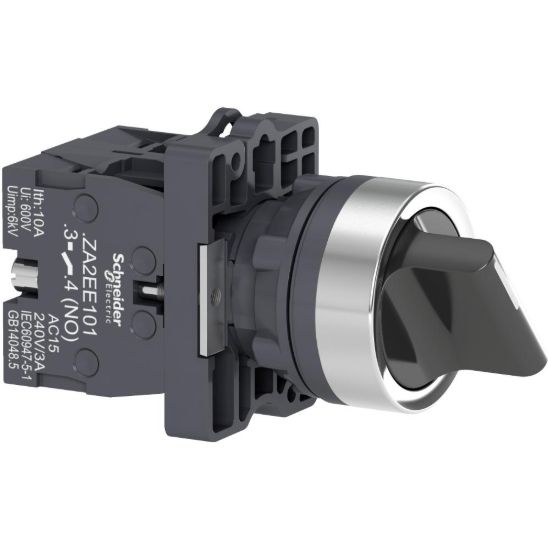 Picture of Complete selector switch, Easy Harmony XA2, plastic, black, 22mm, 3 positions, stay put, 2NO