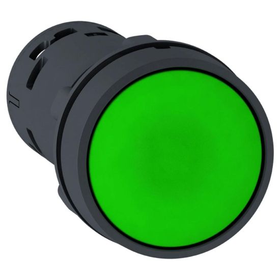 Picture of Monolithic push button, Harmony XB7, plastic, green, 22mm, push and push to release, unmarked, 1NO