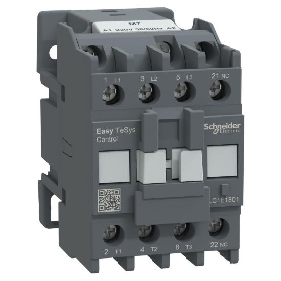 Picture of Contactor,Easy TeSys Control,LC1E,3P(3NO),AC-3,<=440V,18A,220V AC coil,50/60Hz,1NC auxiliary contact